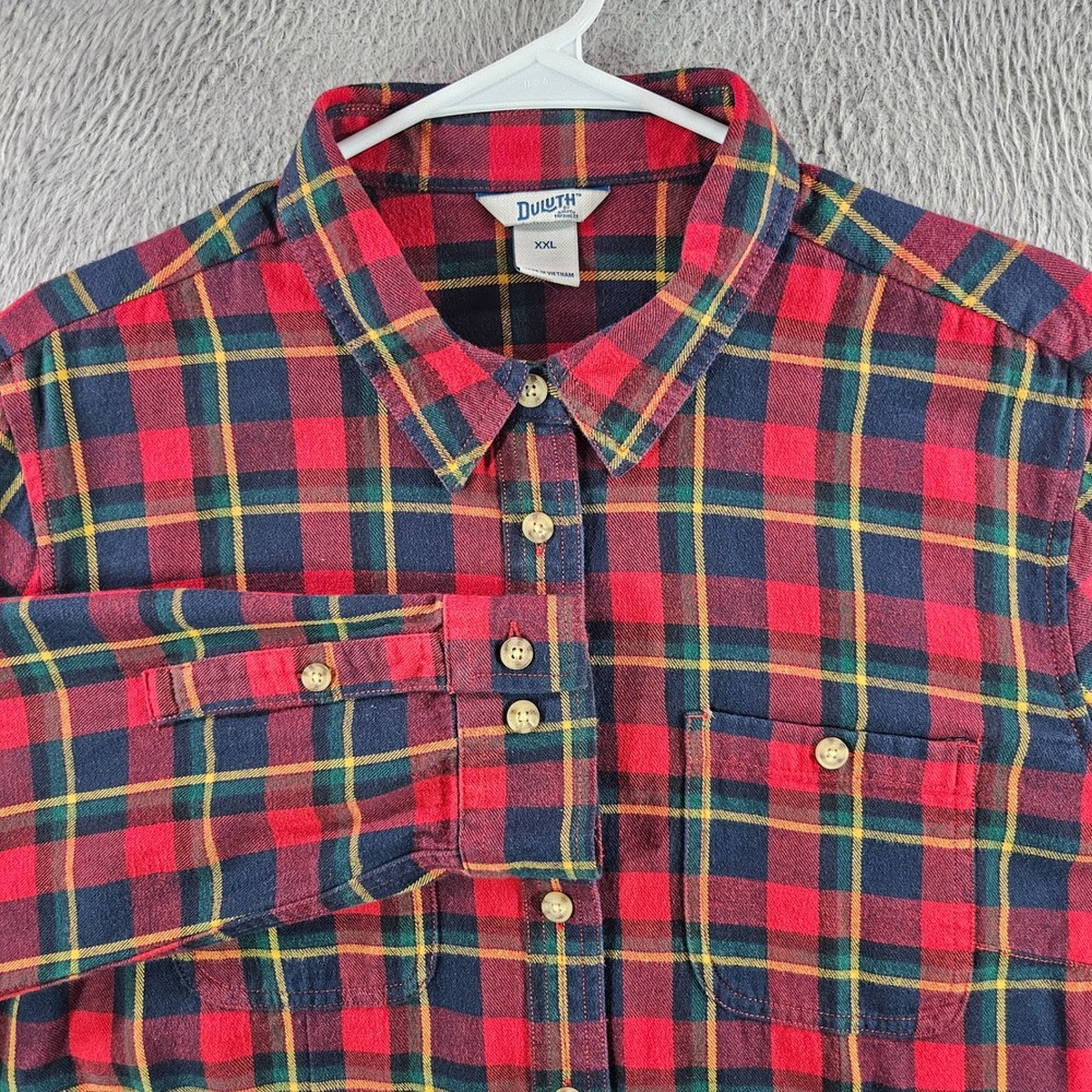 Duluth Trading Co‎ Mens XXL Red Plaid Flannel Button Down Shirt 100% Cotton